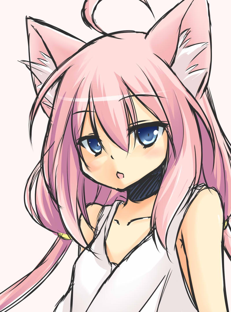 1girl, ahoge, animal_ears, cat_ears, hinata_channel, kitagawa_kagura, long_hair, low_twintails, nekomiya_hinata, open_mouth, pink_hair, solo, twintails, upper_body, vest, virtual_youtuber, white_vest