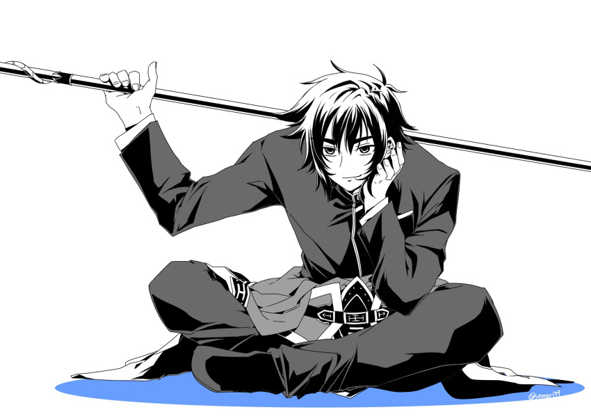 1boy, arm_support, artist_request, cao_cao_(high_school_dxd), hair_between_eyes, high_school_dxd, highres, holding