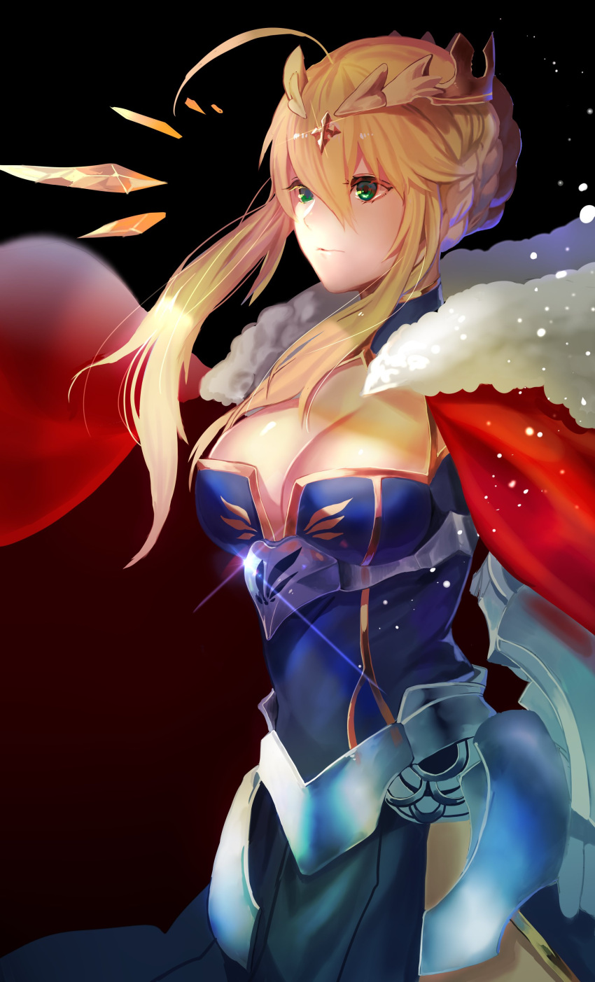 1girl, absurdres, ahoge, armor, artoria_pendragon_(all), artoria_pendragon_(lancer), blonde_hair, blue_dress