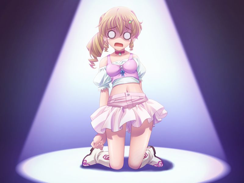 boots, drill_hair, game_cg, kankouji_rikka, kneeling, kurosaki, midriff, o_o