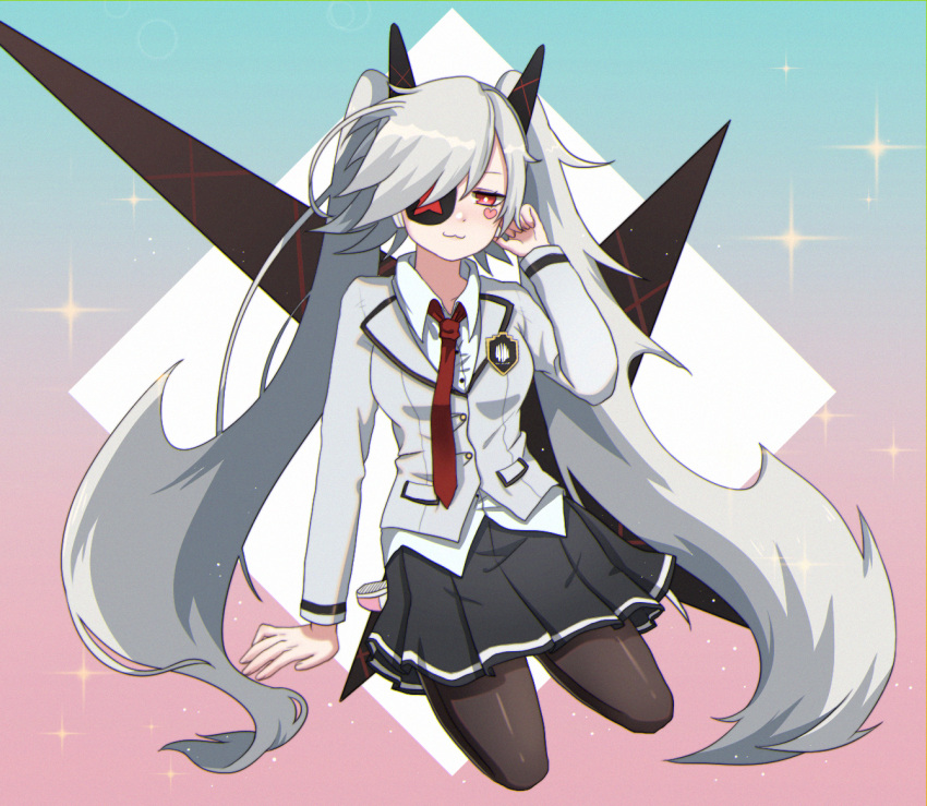 1girl, :3, alternate_costume, bangs, black_legwear, black_skirt, blazer, blush
