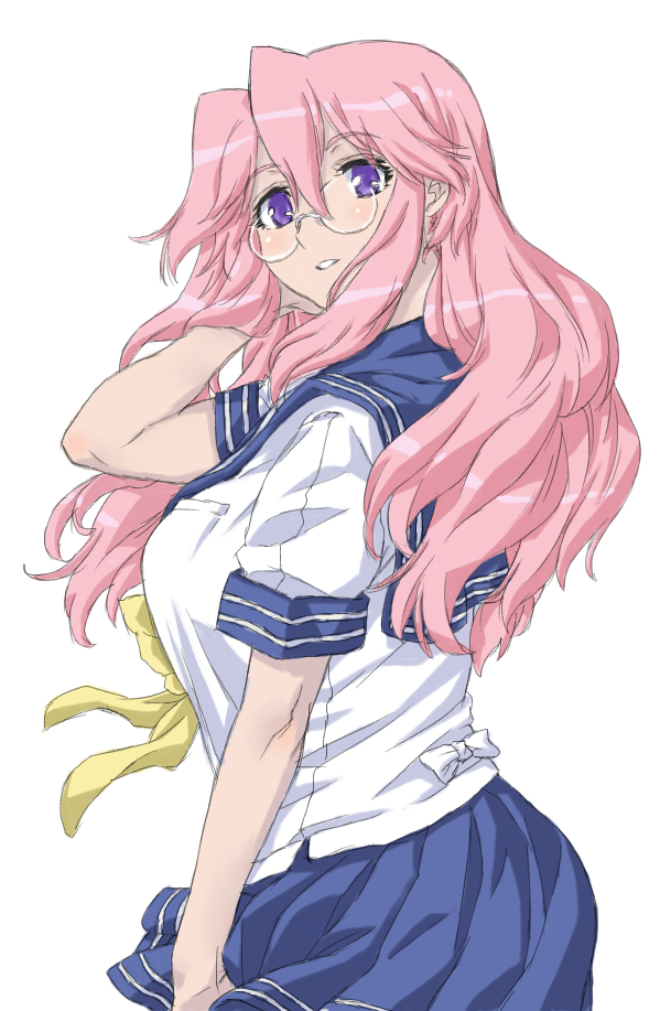 glasses, hishagawariho, hishagawariho_(pixiv), long_hair, lucky_star, pink_hair, purple_eyes, school_uniform, serafuku, takara_miyuki, violet_eyes