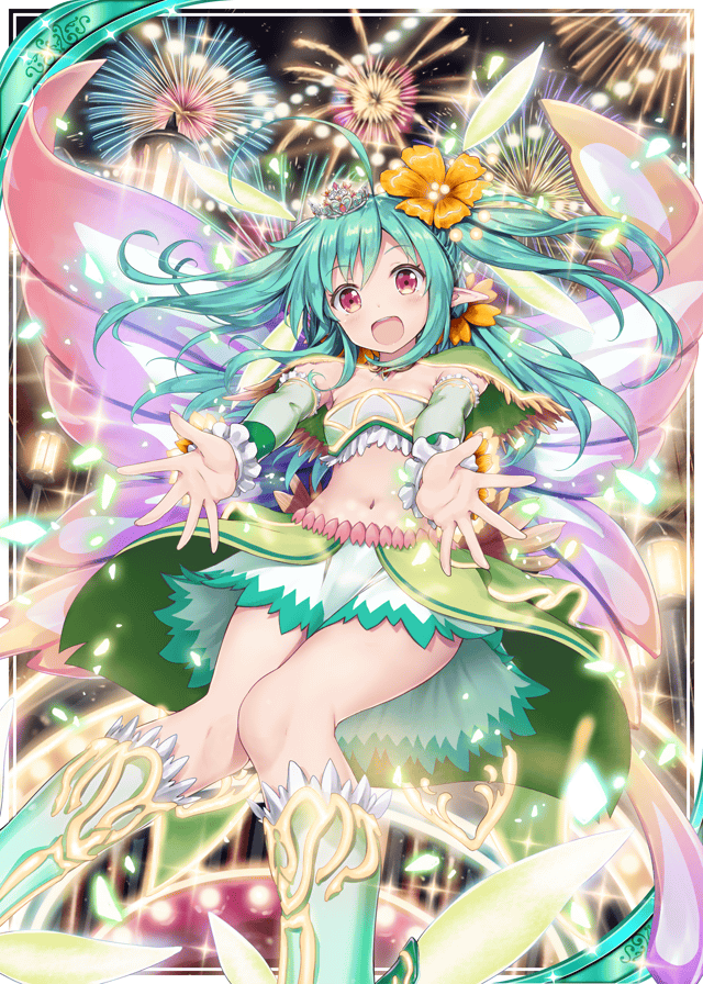 1girl, :d, akkijin, blue_hair, boots, breasts, cape, card_(medium)