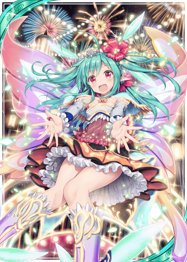 1girl, :d, akkijin, blue_cape, blue_hair, boots, cape, card_(medium)