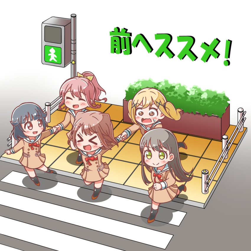 >:), >_<, 5girls, :d, ^_^, bang_dream!, bang_dream!_girls_band_party!, bangs