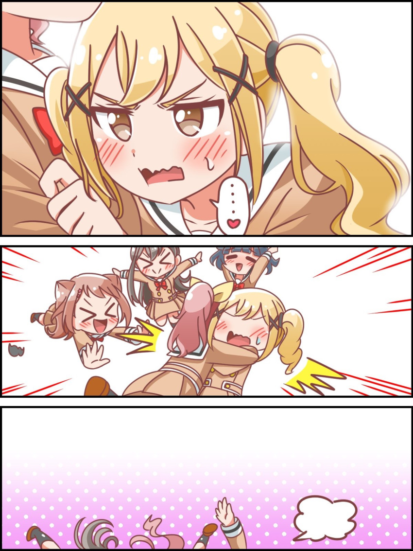 >_<, ..., /\/\/\, 5girls, :d, =3, \o/, arms_up