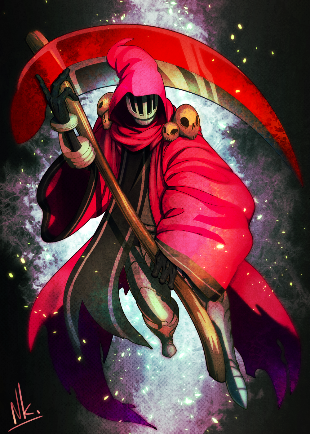 1other, armor, artist_name, black_gloves, boots, cape, facing_viewer, full_body