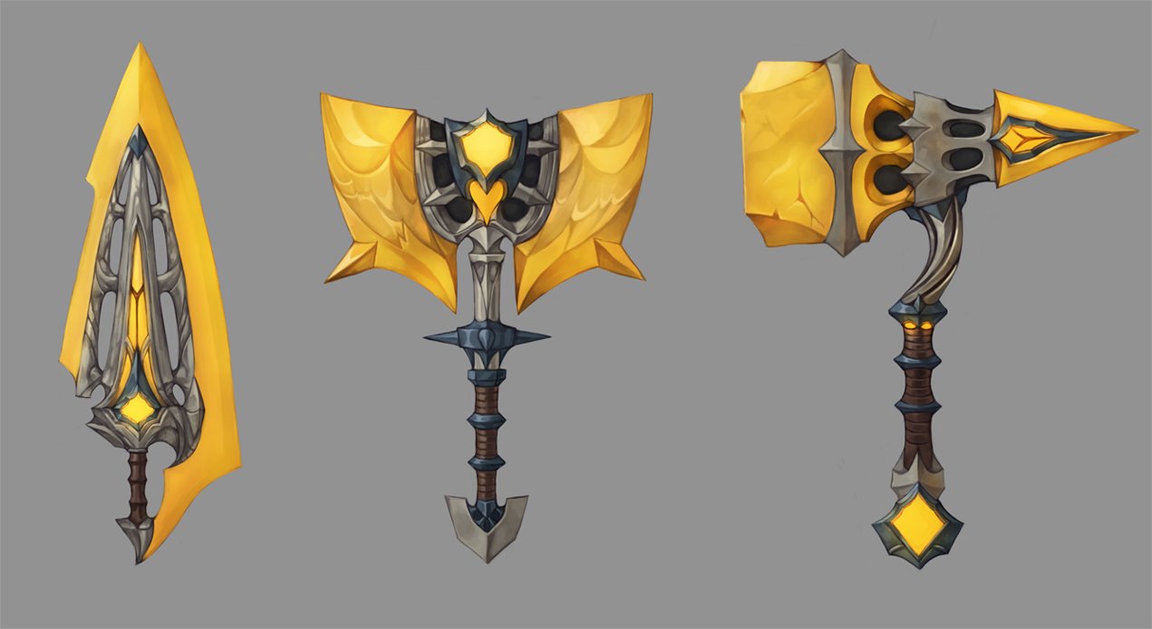 gold, golden_hilt, grey_background, mallet, no_humans, original, simple_background, sookmo, spikes, sword, sword_hilt, tagme, weapon