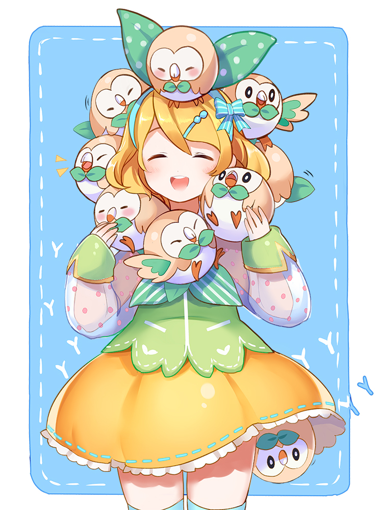 /\/\/\, 1girl, :d, ^_^, alternate_costume, animal, animal_in_clothes, animal_on_head