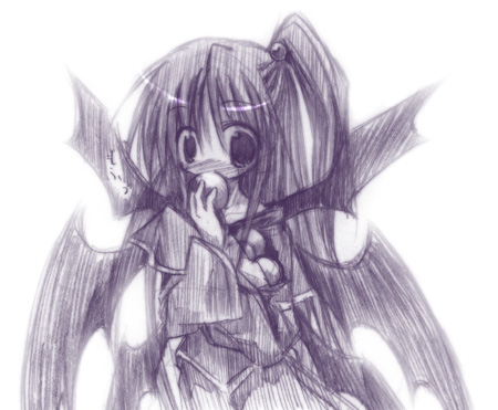 lowres, monochrome, purple, shinki, sketch, touhou, wings