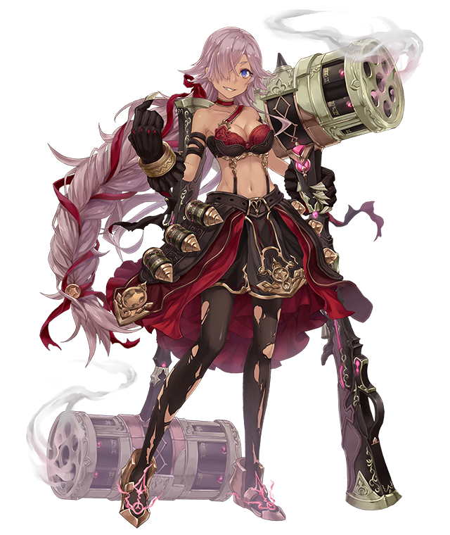 1girl, beckoning, blue_eyes, braid, cinderella_(sinoalice), cylinder, dark_skin, full_body