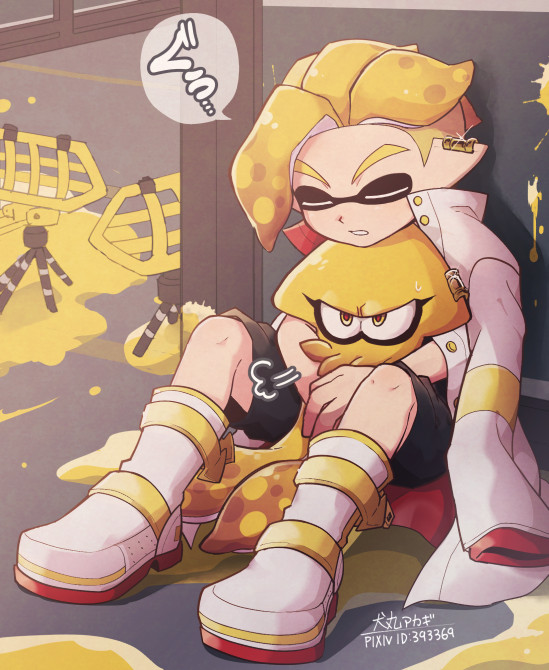 1boy, artist_name, black_shorts, blonde_hair, boots, closed_eyes, coat, commentary_request