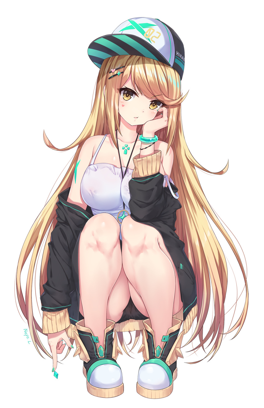 1girl, bare_shoulders, blonde_hair, blush, breasts, clip, full_body, hair_ornament