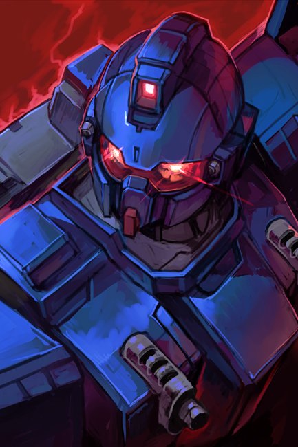 aura, blue_destiny_01, glowing, glowing_eyes, gun, gundam, gundam_side_story:_the_blue_destiny, hankuri