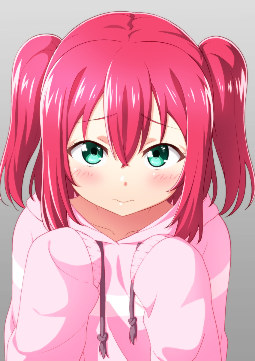 1girl, aqua_eyes, bangs, blush, collarbone, commentary_request, drawstring, eyebrows_visible_through_hair