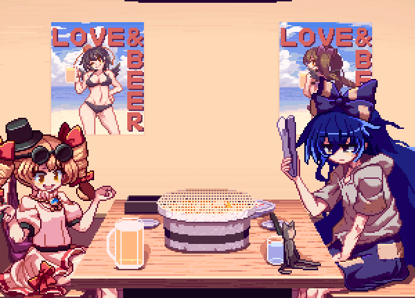 +_+, /\/\/\, 2girls, alcohol, animated, animated_gif, beer, beer_mug