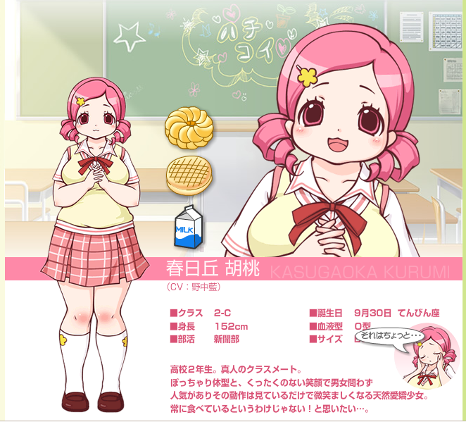 1girl, cardigan, character_name, character_profile, drill_hair, hachi_koi, hair_ornament, hairclip