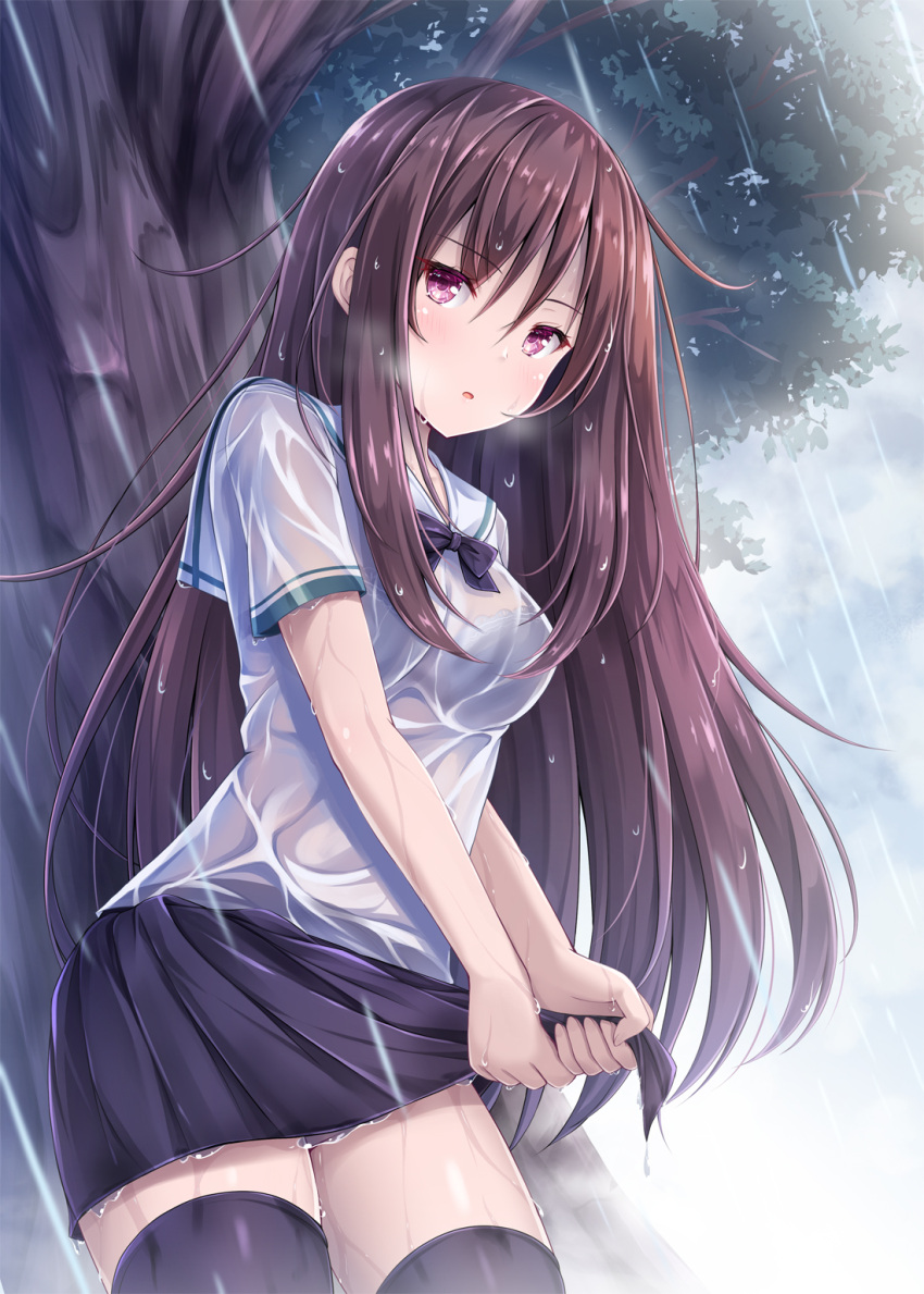 1girl, akashio_(loli_ace), bangs, black_bra, black_legwear, black_neckwear, black_skirt, blush