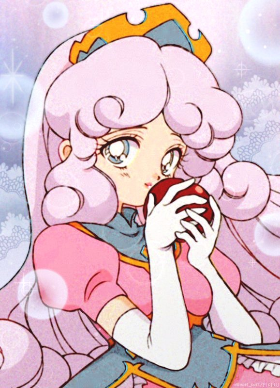 1girl, 90s, apple, bangs, bishoujo_senshi_sailor_moon, blue_eyes, blush, breasts