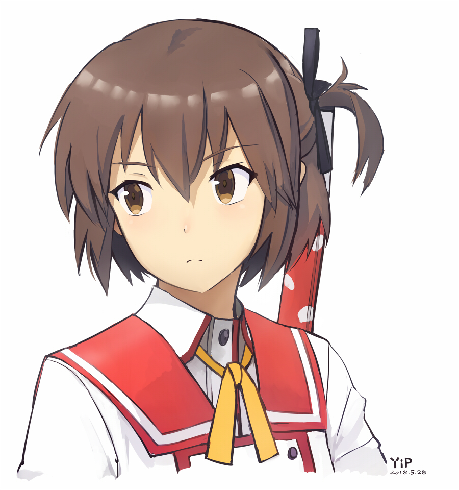 1girl, artist_name, bangs, black_ribbon, brown_eyes, brown_hair, chinese_commentary, commentary_request