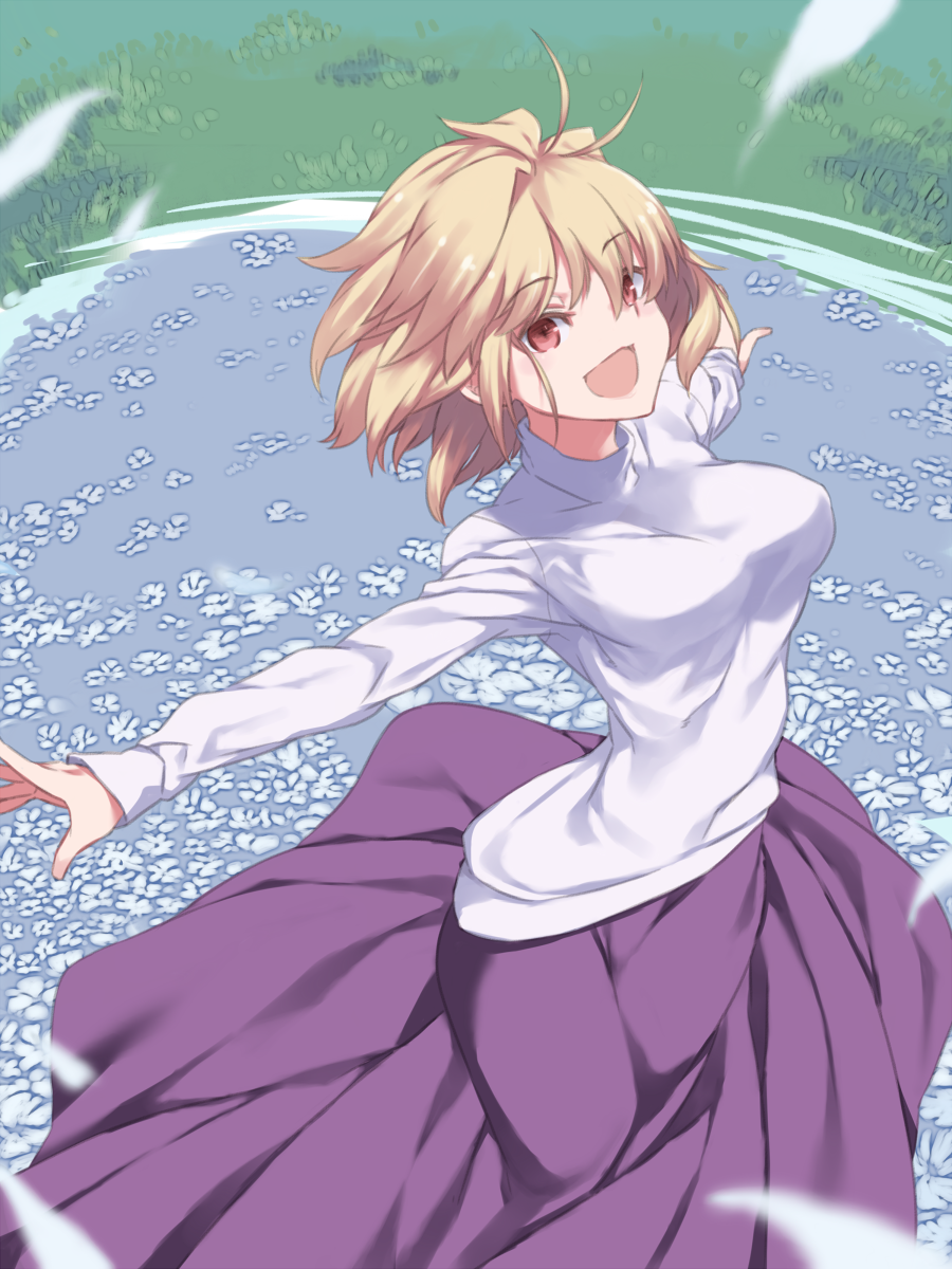 ahoge, antenna_hair, arcueid_brunestud, auru_t, bangs, blonde_hair, breasts, commentary_request