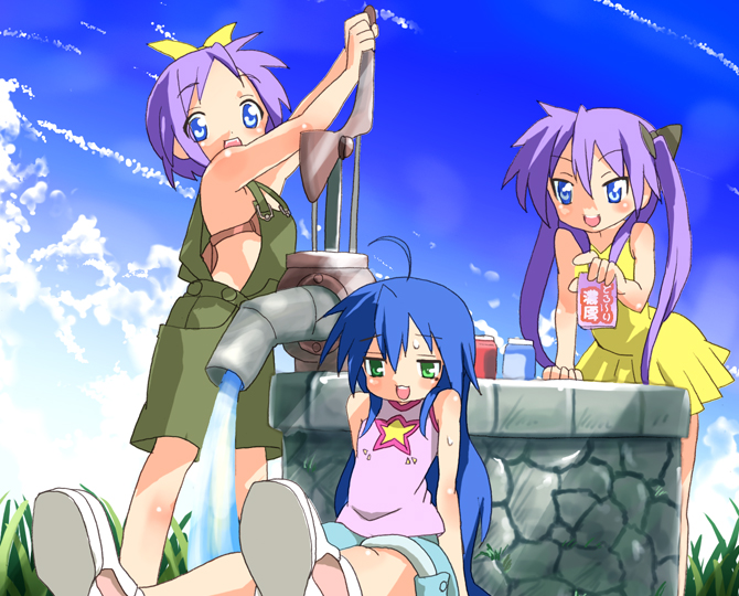 casual, cloud, clouds, hiiragi_kagami, hiiragi_tsukasa, izumi_konata, lucky_star, pump