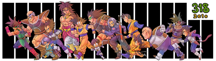 2010, 6+boys, :d, armor, arms_up, bald, bandanna, bardock