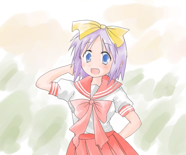 hiiragi_tsukasa, lucky_star, purple_hair, ribbon, ribbons, sasa90, sasa_(pixiv150216), school_uniform