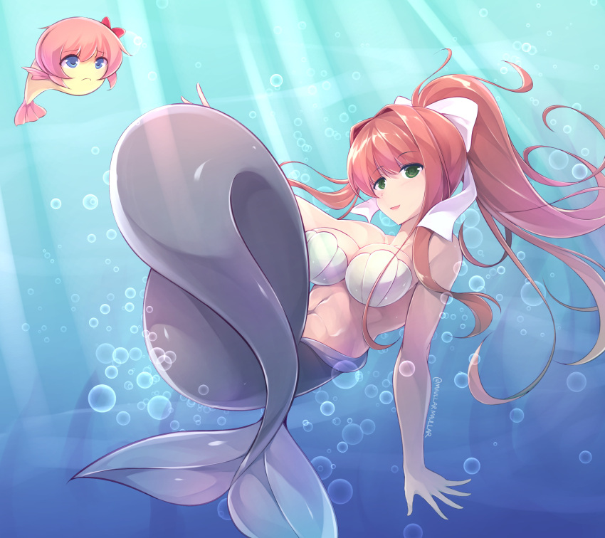 1girl, animalization, bow, breasts, brown_hair, commentary, doki_doki_literature_club, english_commentary