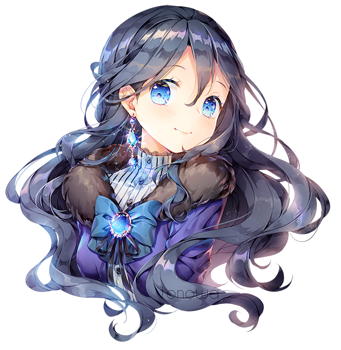 1girl, black_hair, blue_bow, blue_eyes, blue_hair, blue_ribbon, bow, commission