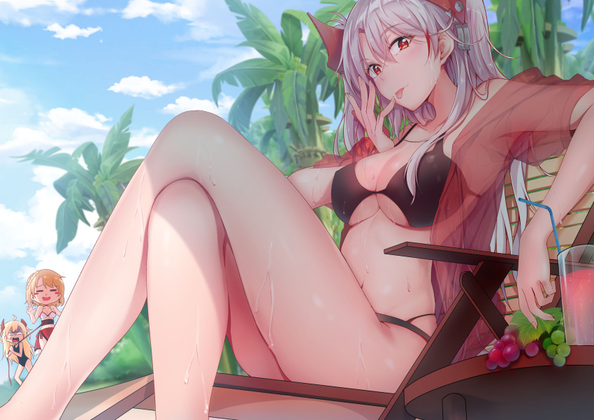 3girls, :3, :q, absurdres, admiral_hipper_(azur_lane), ahoge, anger_vein, armpits