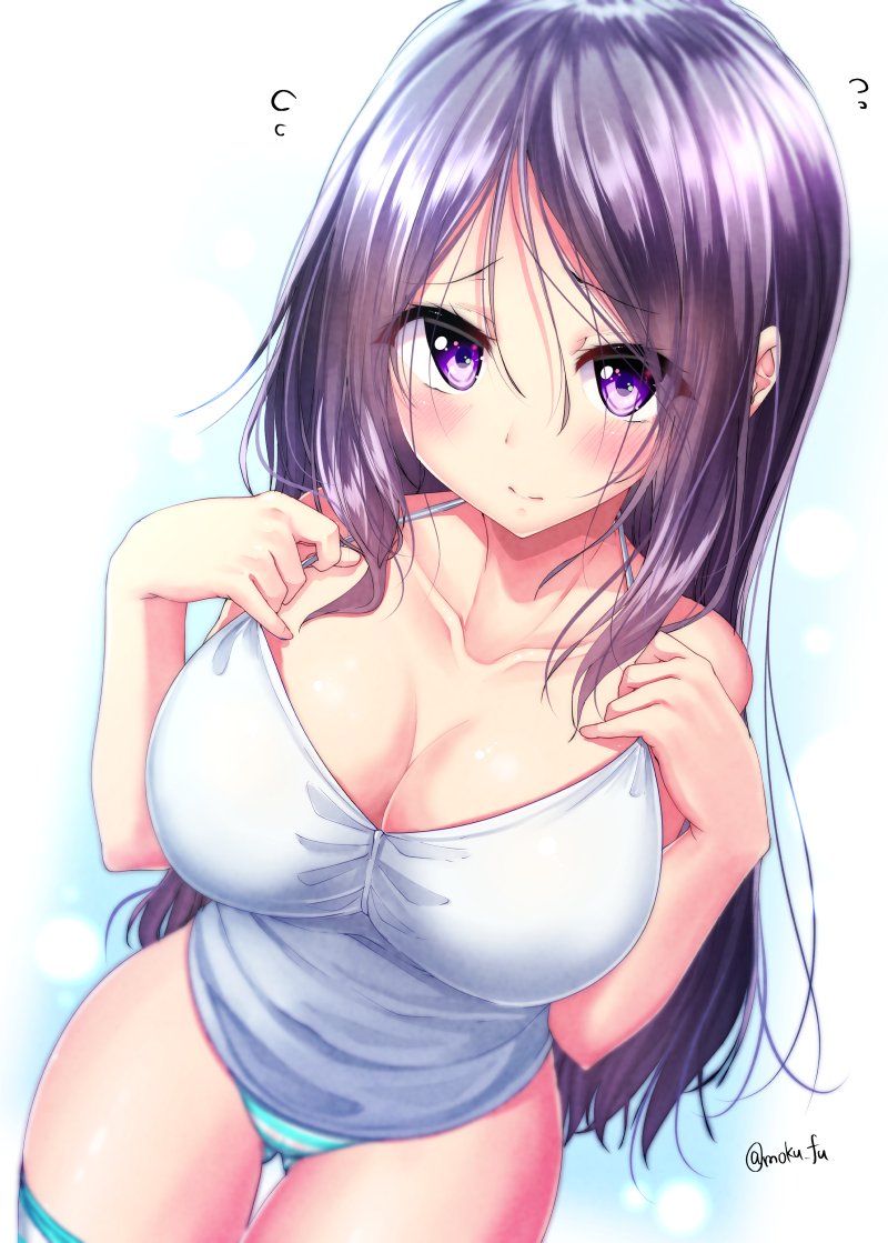 1girl, bare_arms, bare_shoulders, blue_background, blush, breasts, cleavage, collarbone