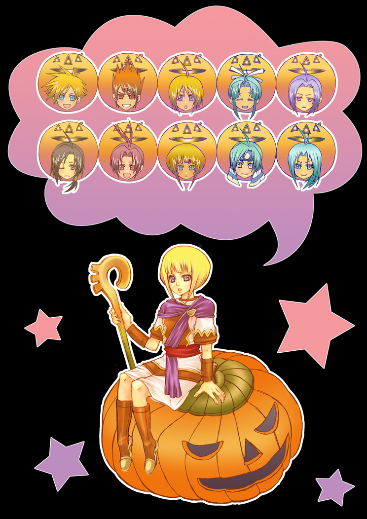 alex_(golden_sun), blonde_hair, blue_eyes, blue_hair, blush, boots, bow, brown_eyes