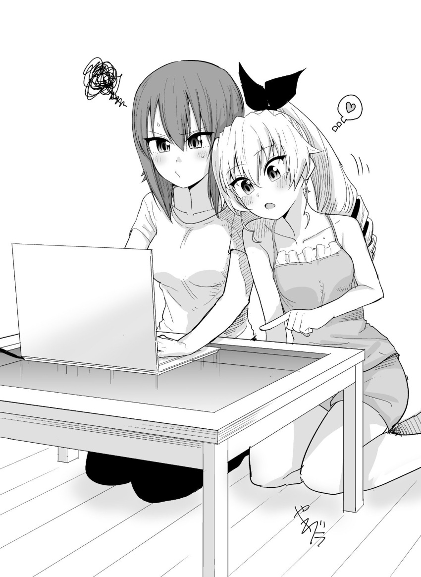 2girls, alternate_hairstyle, anchovy, artist_name, blush, camisole, closed_mouth, commentary