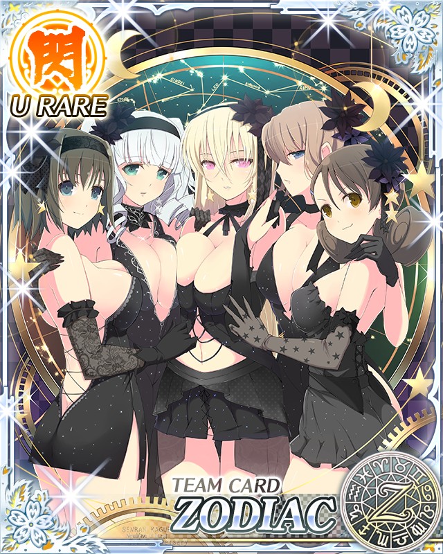 5girls, aimu_(senran_kagura), aqua_eyes, black_dress, black_flower, black_gloves, blonde_hair, blue_eyes