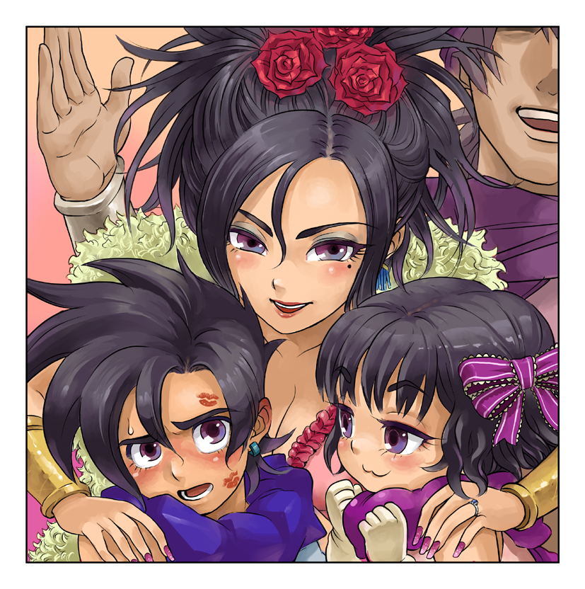 2boys, 2girls, black_hair, blush, bow, deborah, deborah's_daughter, deborah's_son