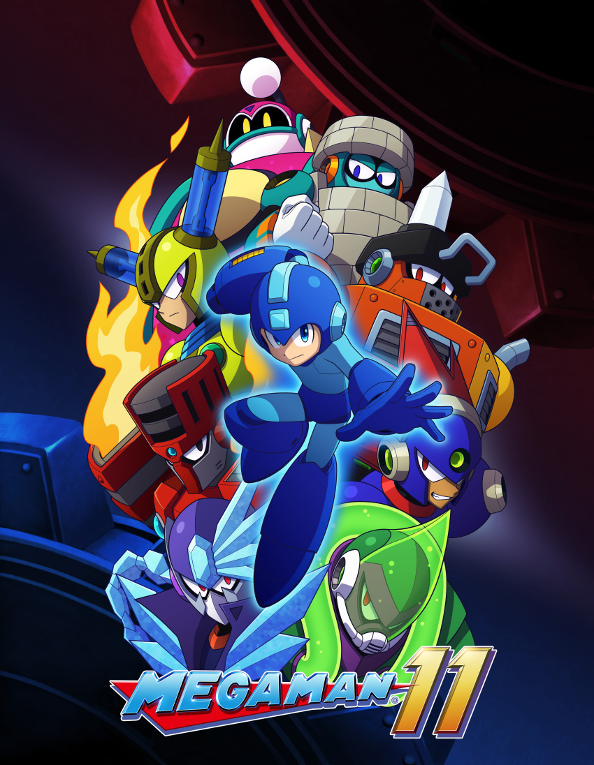 6+boys, absurdres, acid_man, arm_cannon, blast_man, block_man, blue_eyes, blue_footwear