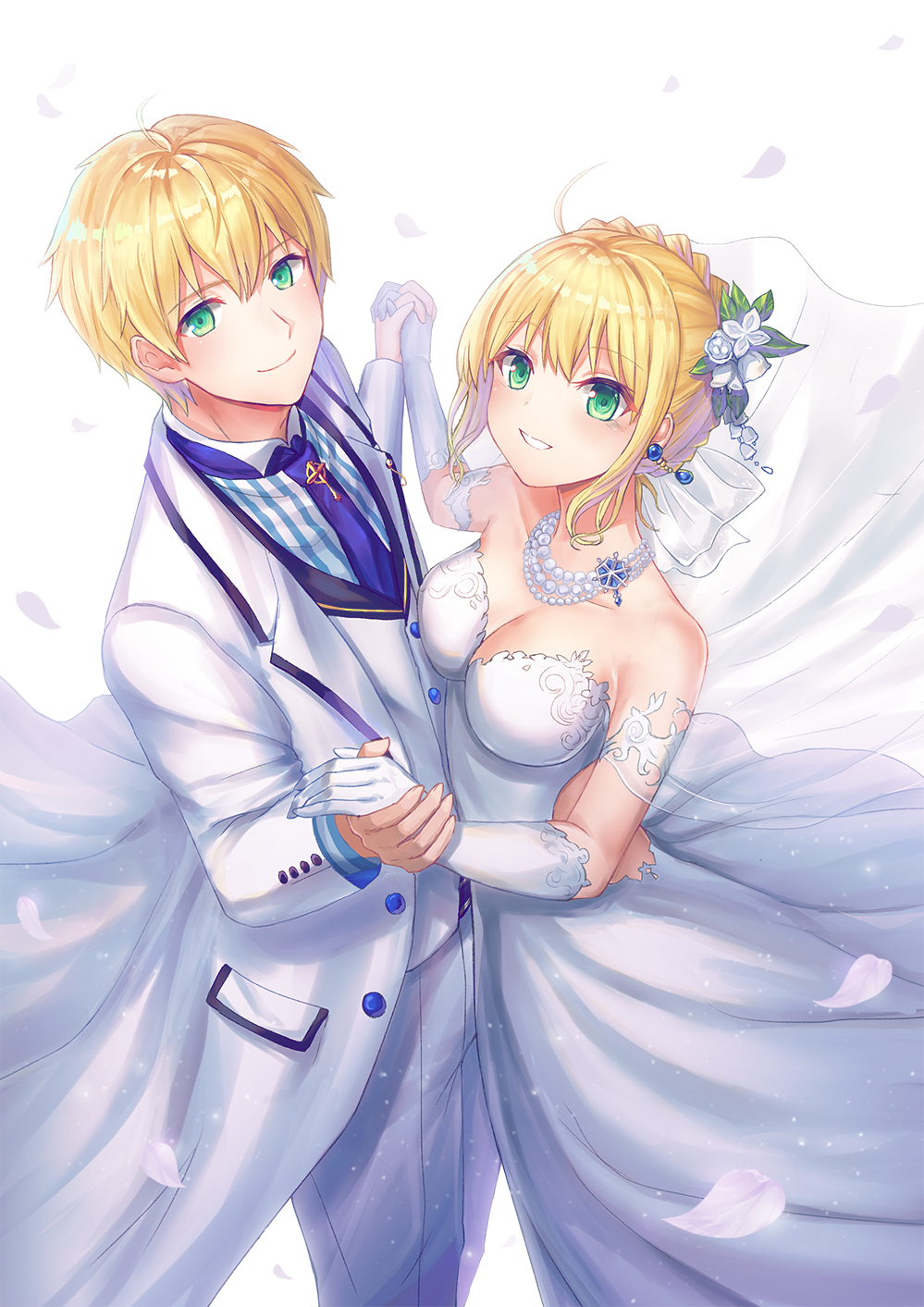 1boy, 1girl, ahoge, alternate_breast_size, arthur_pendragon_(fate), artoria_pendragon_(all), avalon_celebrate, bangs