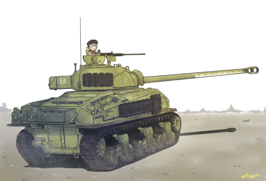 1girl, artist_name, blue_eyes, brown_hair, graphite_(medium), ground_vehicle, hat, headphones