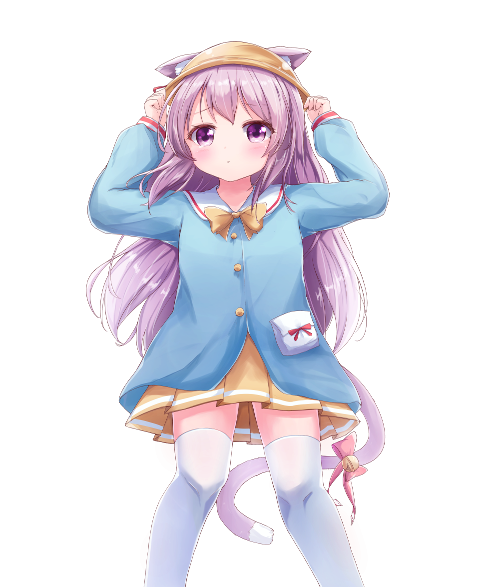 1girl, animal_ears, arms_up, azur_lane, bangs, bell, blue_shirt, blush