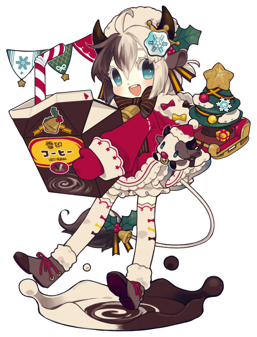 1girl, absurdres, animal_ears, banner, bell, blue_eyes, boots, brown_hair