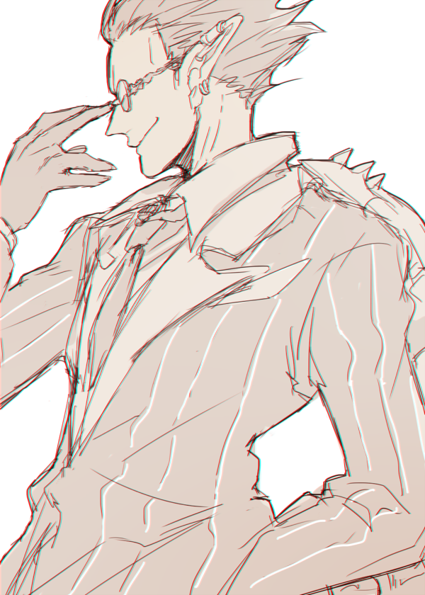 1boy, demiurge, demon, demon_boy, formal, glasses, gloves, necktie