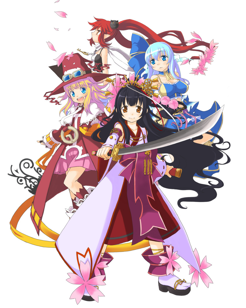 4girls, absurdres, aqua_seep_seal, black_hair, blonde_hair, blue_eyes, blue_hair, breasts