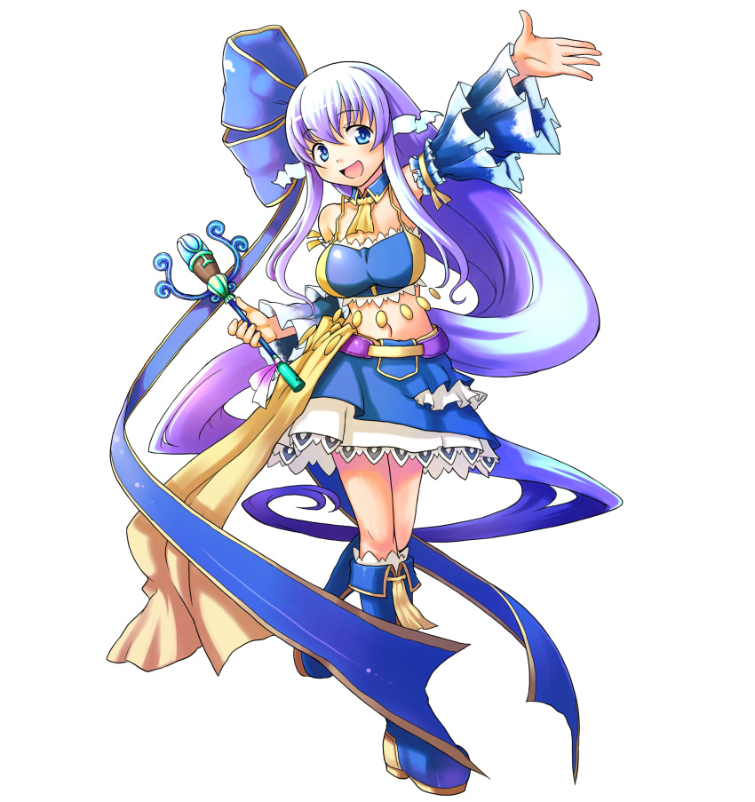 1girl, absurdres, aqua_seep_seal, bare_shoulders, blue_eyes, boots, breasts, detached_sleeves