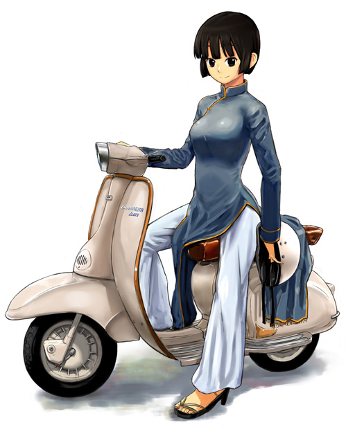 black_hair, bob_cut, dress, helmet, miyatsuka_ringorou, miyatsukaringorou, motor_vehicle, original