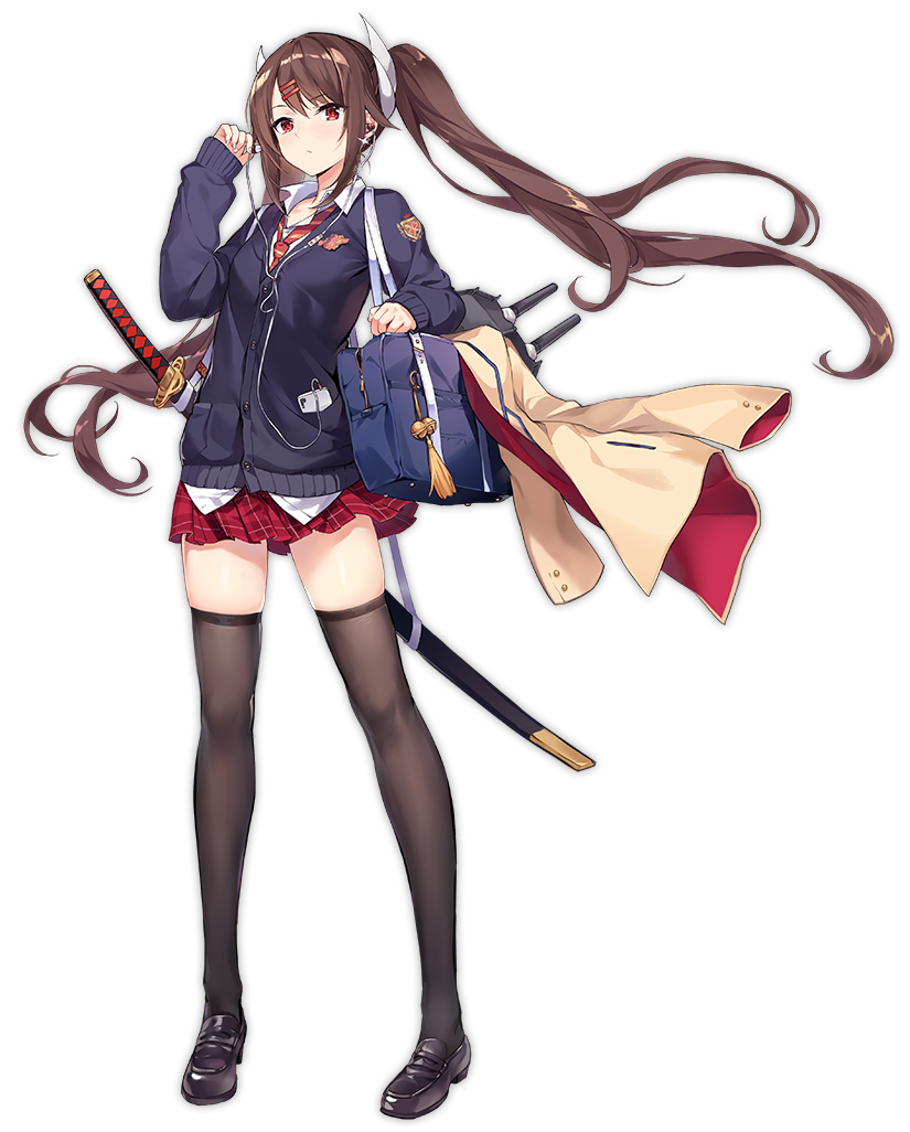 1girl, :/, azur_lane, bag, bangs, bell, black_legwear, blue_cardigan