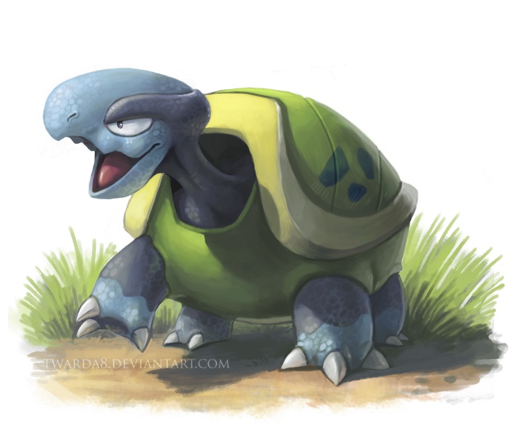 beta_pokemon, black_eyes, claws, deviantart_username, dirt, grass, no_humans, pokemon, pokemon_(creature), pokemon_(game), pokemon_gs_beta, scales, shadow, shell, solo, standing, turtle, twarda8, watermark, web_address, white_background