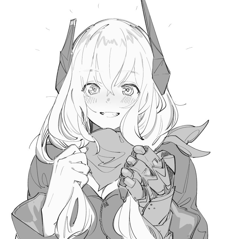 1girl, bandanna, blush, cybernetic_parts, girls_frontline, hair_ornament, happy, jacket