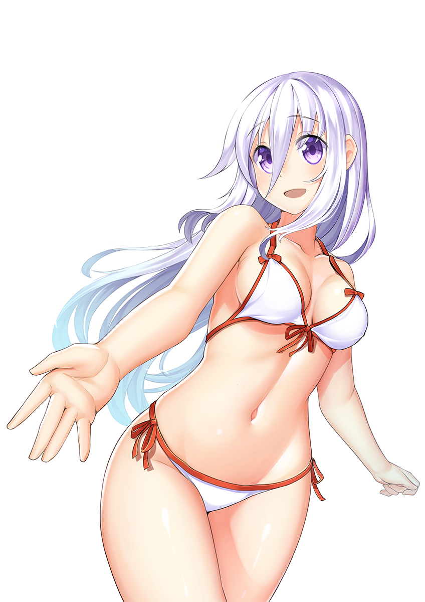 1girl, bikini, breasts, cowboy_shot, front-tie_top, highres, kuro_emimi, long_hair
