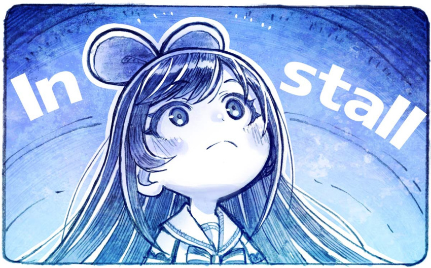 1girl, a.i._channel, blue, blur, blush, bow, bowtie, chibi